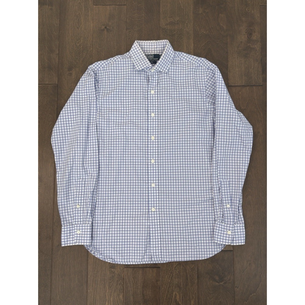 VTG Polo Ralph Lauren Button Up Shirt Mens Size 15.5 Purple Plaid Estate Pony LS